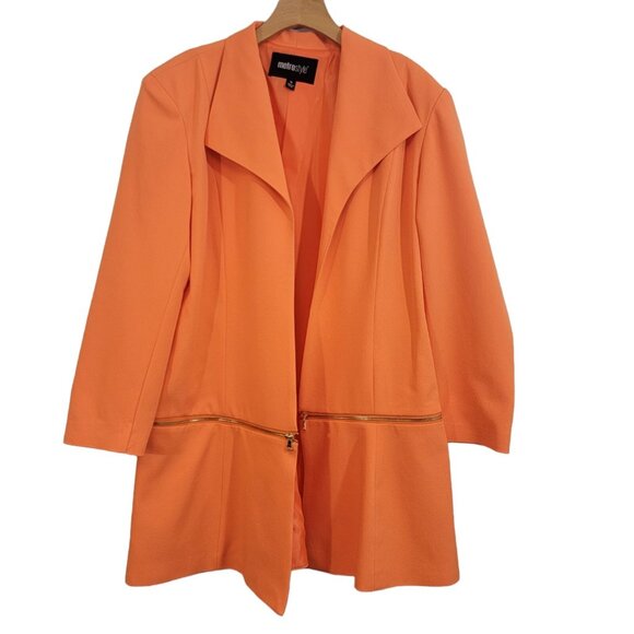 MetroStyle Blazer Bright Orange Jacket Sz 16 Lined Zip Around Adjustable - Picture 1 of 7